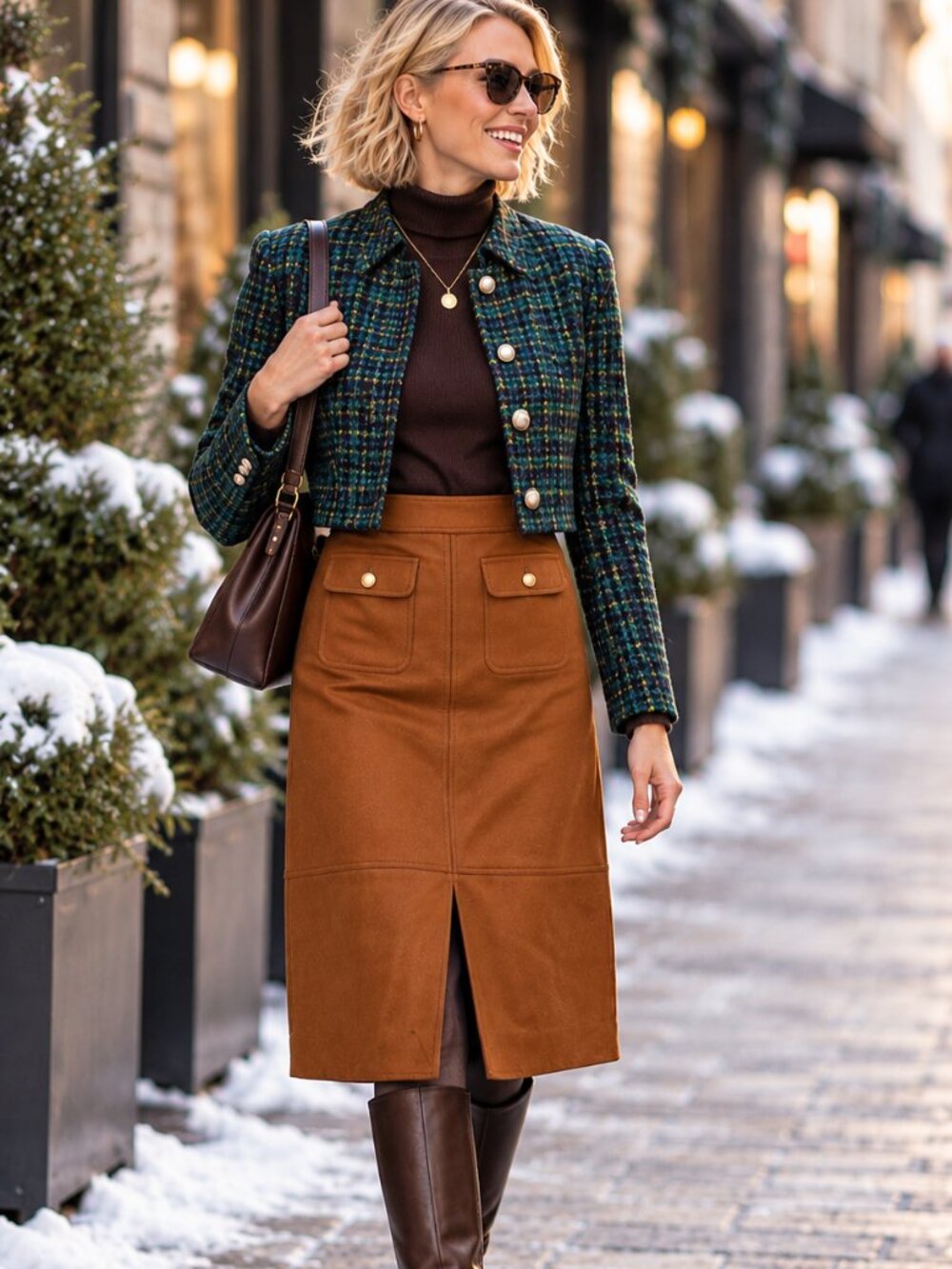 NWT Talbots Petite Cognac Faux Suede Midi Skirt 12P